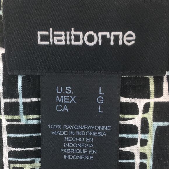 Claiborne Black Abstract Pattern Silky Short-Sleeve Shirt Men's Size L - Picture 5 of 13